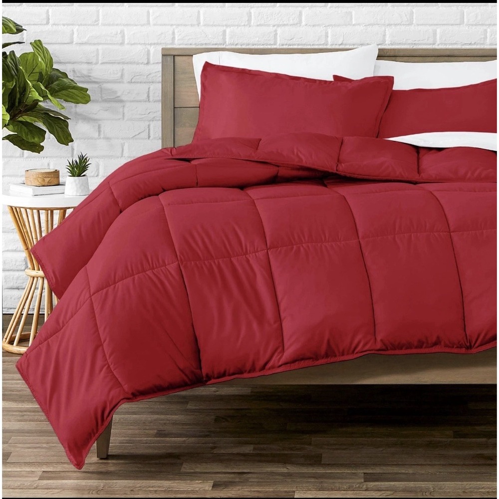 Bare Home 1800 Ultra-Soft Queen Comforter Set Red Down Alternative Bedding